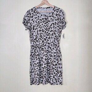 Old Navy Shirt Dress Womens M Beige Snow Leopard Cinched Waist SS Summer Cottage